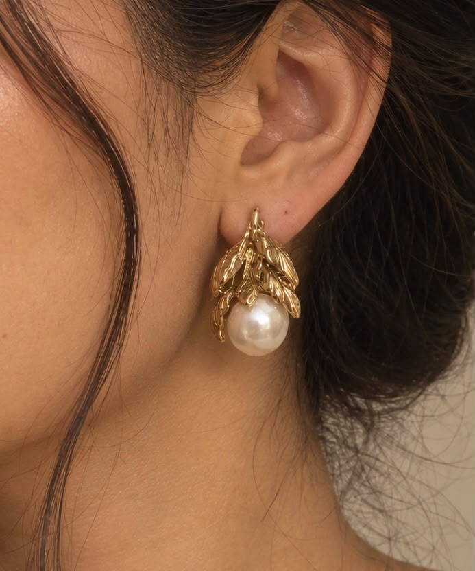 Golden blossom pearl earrings