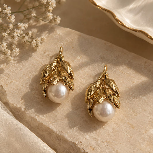 Golden blossom pearl earrings