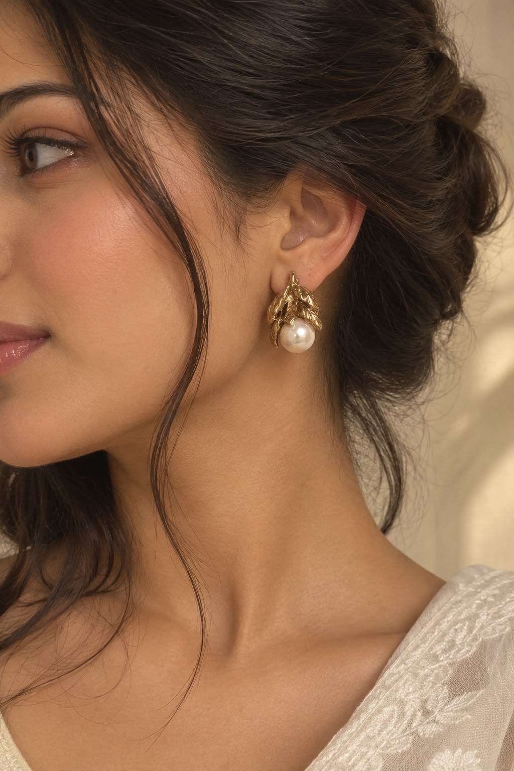 Golden blossom pearl earrings