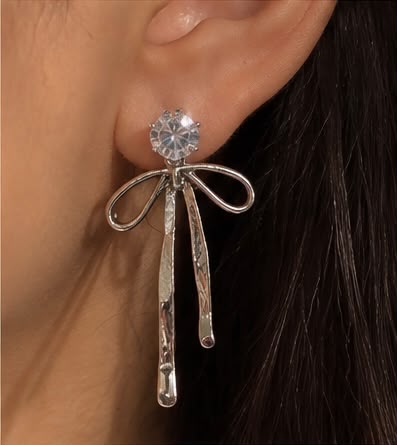 Silver tassel bow earrings